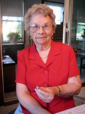 Verna Olson and her special natural pearl ring