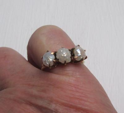 Mississippi River Pearl Ring 3 Rosebud Pearls USA Freshwater