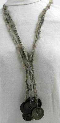 Muscatine Black Pearl Button Necklace on Gray Iowa Wool