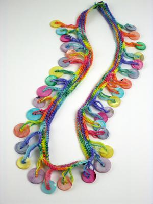 Muscatine Button Necklace Crocheted on Colorful Wool