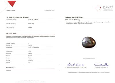 Certificate Natural 2.02 carat Basra Pearl Silver Colored 7mm on 18k Gold