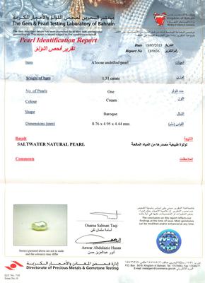 Certificate Natural 8mm Basra Pearl Pendant with Diamond