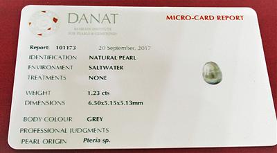 Certificate - Natural Arabian Gulf Pearl on a 18k White Gold Chain 1+ carats