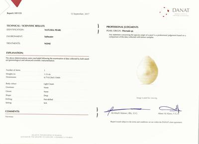 Certificate Natural Arabian/Persian Gulf Basra Pearl Pendant on 18k Gold