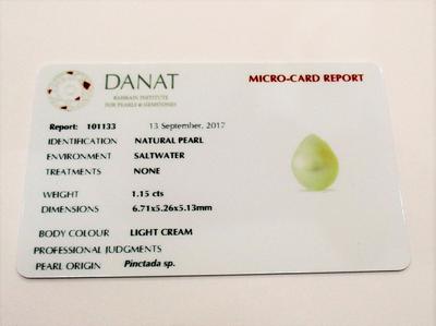 Certificate Natural Arabian/Persian Gulf Basra Pearl Pendant on 18k Gold