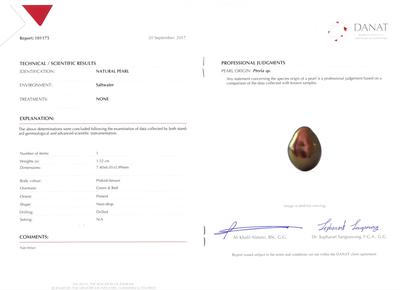 Certificate Natural Arabian/Persian Gulf Basra Pearl Pinkish Brown on 18k White Gold