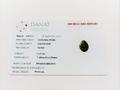 Certificate Natural Arabian/Persian Gulf Basra Pearl Pinkish Brown on 18k White Gold