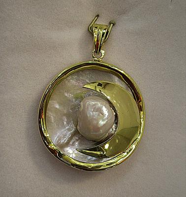 Natural Basra Blister Pearl Attached to a Shell Pendant