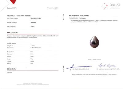 Certificate - Natural Basra Drop Pearl Pendant with Diamond