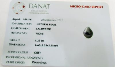 Certificate - Natural Basra Drop Pearl Pendant with Diamond