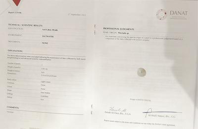 Cert - Natural Basra Pearl 1 carat Near Button Shape