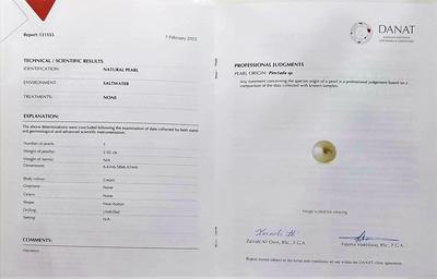 Natural Basra Pearl 2 carats 6mm DANAT cert