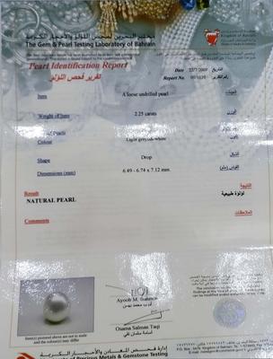 Natural Basra Pearl 2.25 carats Drop Shape 7mm