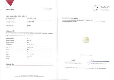 Natural Basra Pearl 4+ carats 8mm DANAT Certificate
