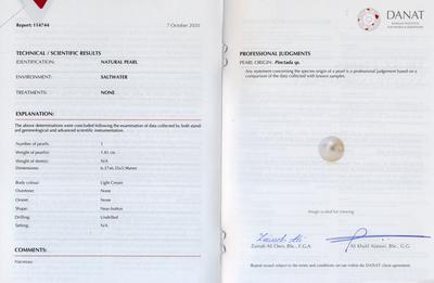 Natural Basra Pearl 6mm certificate