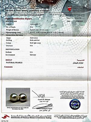 Certificate - Natural Basra Pearl and Diamonds Earrings on 18k Gold