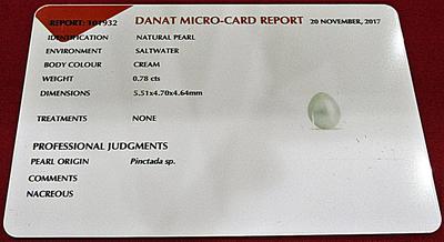 Certificate - Natural Basra Pearl Attached to an 18k Gold Chain