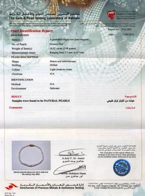 Certificate: Natural Basra Pearl Bracelet Button and Semi-Baroque