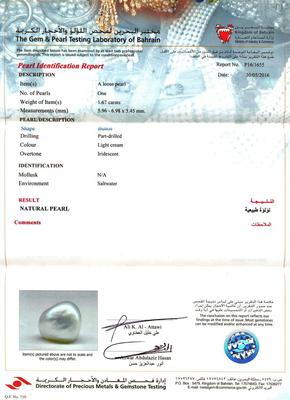 Certificate - Natural Basra Pearl Light Cream Pendant with Diamonds