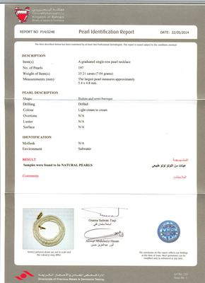 Natural Basra Pearl Necklace - Certificate