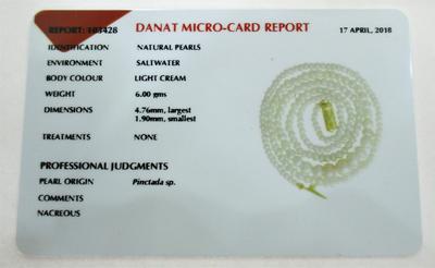 Certificate - Natural Basra Pearl Necklace 30 carats