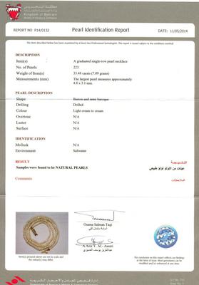 35.48 ct Basra Pearl Necklace - Certificate