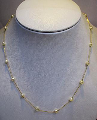 Natural Basra Pearl Necklace on 18k Gold 18 inches