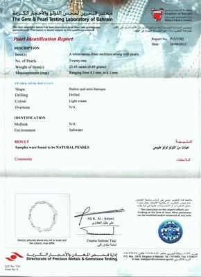 Certificate Natural Basra Pearl Necklace on 18k Gold 