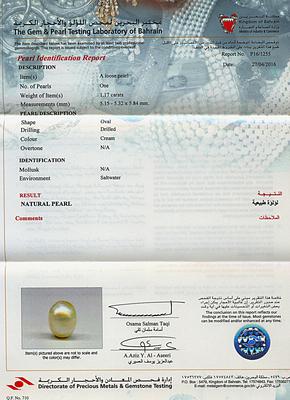 Natural Basra Pearl Necklace on 18k Gold Chain 1.17 carats - Certificate