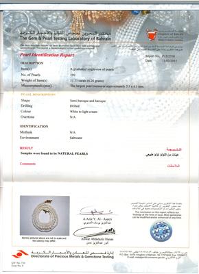 Natural Basra Pearl Necklace Strand - Certificate