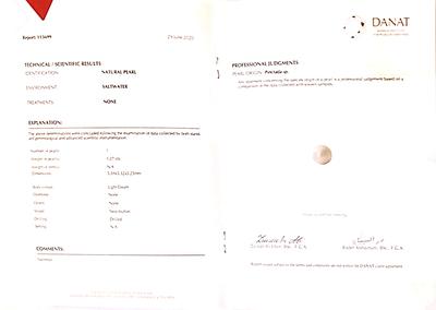 Certificate - Natural Basra Pearl on White Gold Chain