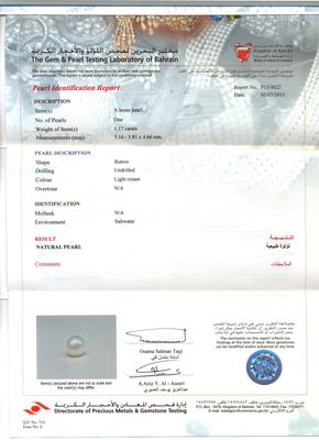 Natural Basra Pearl Pendant 1+ carat Certificate