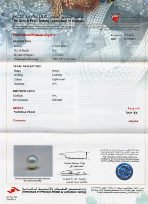 Natural Basra Pearl Pendant 1 carat 5mm 18k White Gold