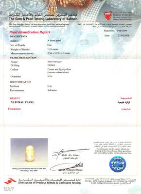 Certificate Natural Basra Pearl Pendant 1+ carat 7mm