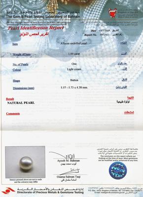 Natural Basra Pearl Pendant 1 Carat on 18k White Gold