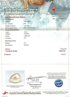 Natural Basra Pearl Pendant Button Shape 1+ carat 7mm