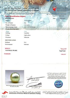 Certificate - Natural Basra Pearl Pendant Light Yellow with Diamonds