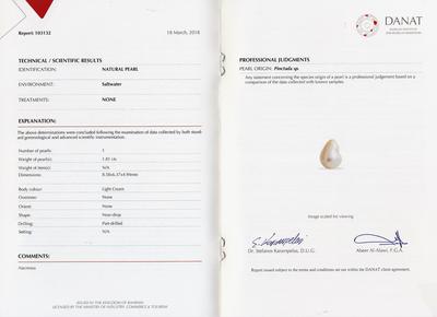 Natural Basra Pearl Pendant Near Drop 8mm 18k Gold