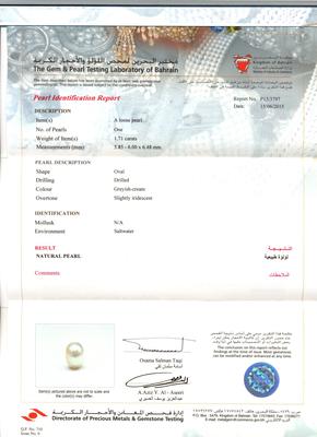 Natural Basra Pearl Pendant Necklace with Diamonds Certificate