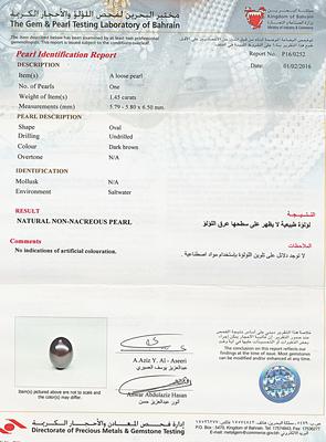 Natural Basra Pearl Pendant Surrounded with Diamonds - Certificate