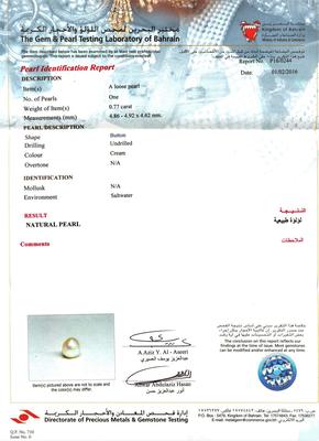 Certificate Natural Basra Pearl 