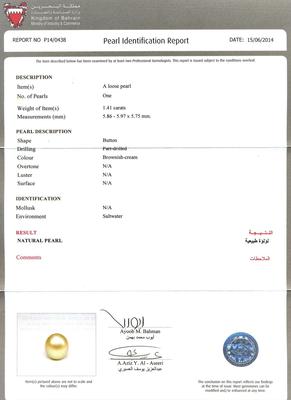 Certificate - Natural Basra Pearl Pendant with Diamonds 1+ carats