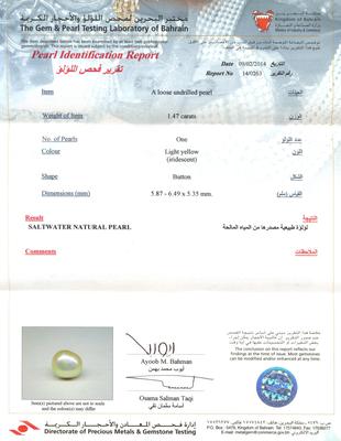 Natural Basra Pearl Pendant with Diamonds Certificate