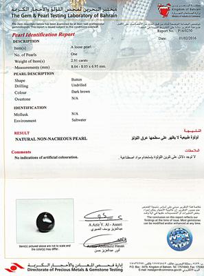 Natural Basra Pearl Pendant with Diamonds 8mm - Certificate