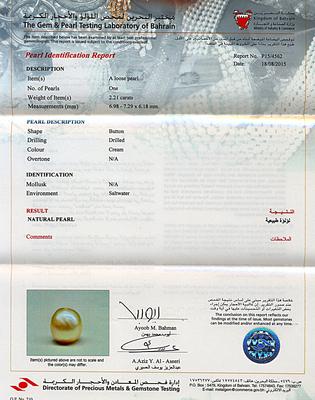 Natural Basra Pearl Ring 2+ carats 18k Gold - certificate