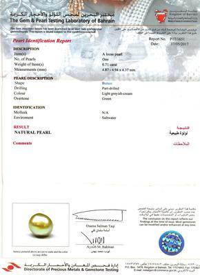 Certificate Natural Basra Pearl Ring Light Greyish-Cream 18k Gold