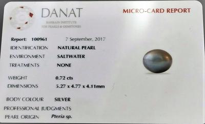 Certificate Natural Basra Pearl Ring Silver Grayish 18k Gold