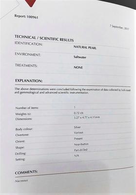 Certificate Natural Basra Pearl Ring Silver Grayish 18k Gold