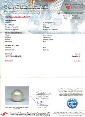 Certificate Natural Basra Pearl Ring With Diamonds 18k Gold