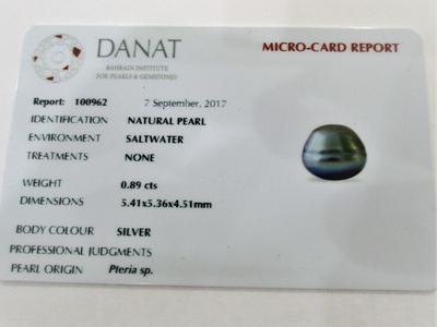 Certificate Natural Basra Pearl Ring With Two Pearls and Diamond Butterfly